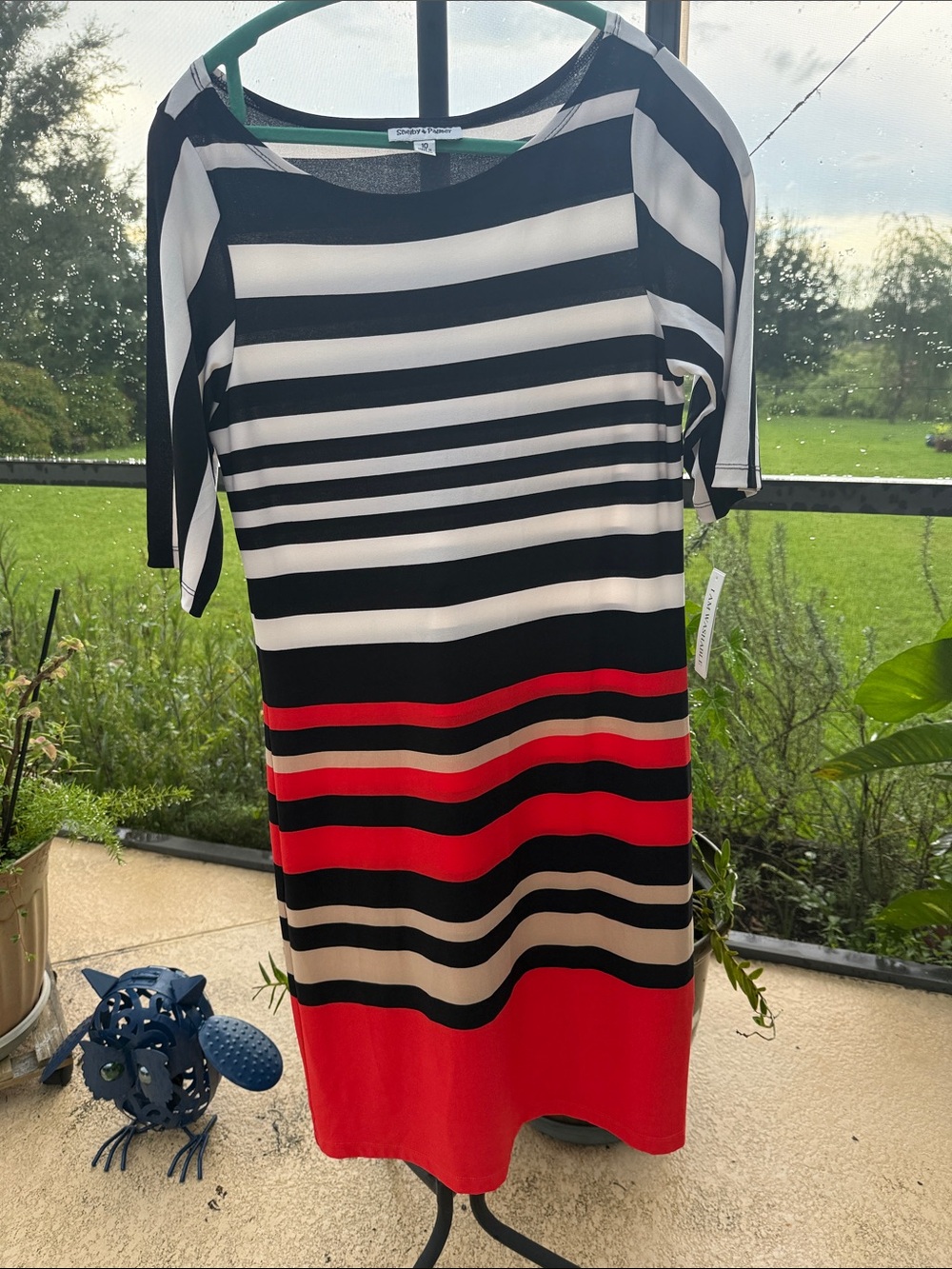 Shelby & Palmer Black, White & Red Striped Midi Dress